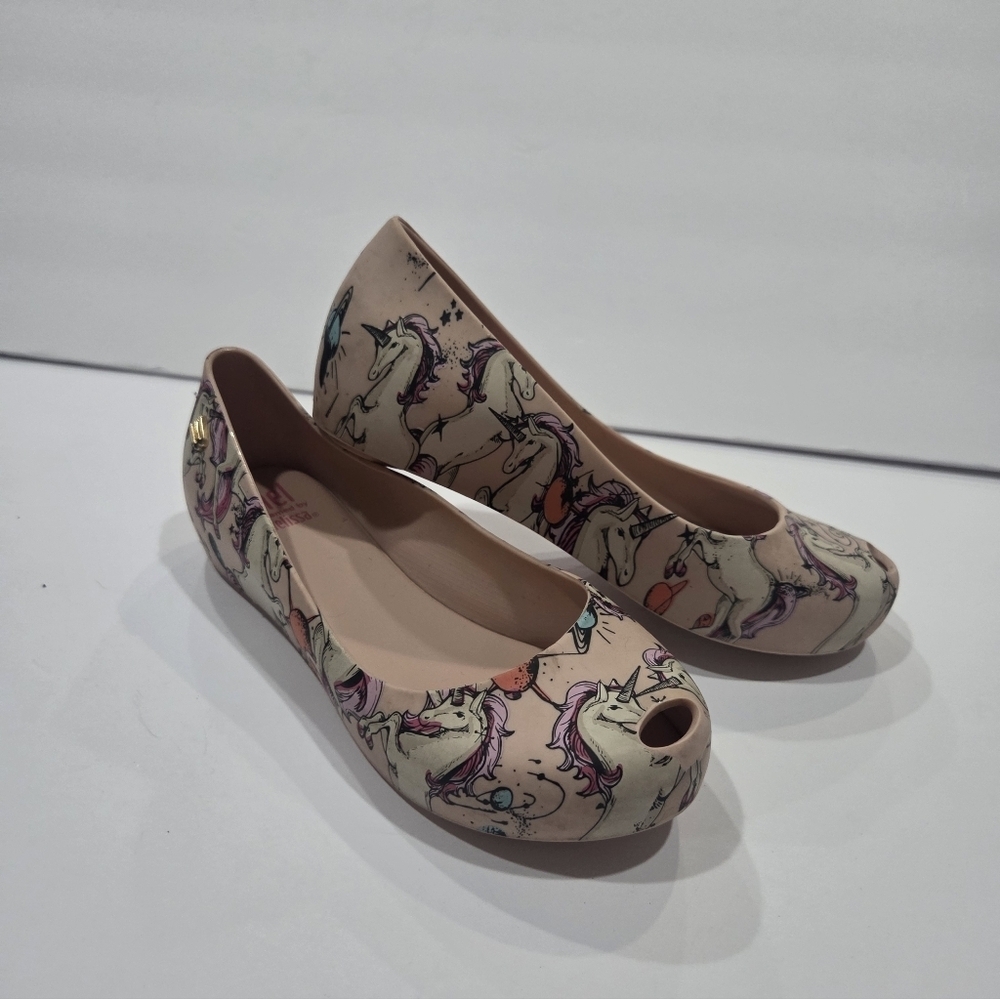 Melissa Girls Unicorn Print Ballet Jelly Flats Sz.13